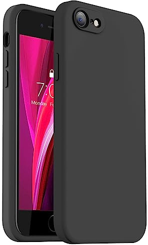 Vooii Coque pour iPhone SE 2022/3e/2020, iPhone 8/7, en Silicone Liquide amélioré avec Bords Plats, Protection de l'appareil Photo, Doublure en Microfibre Douce Anti-Rayures, Noir