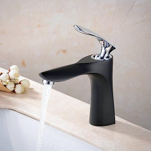 Leekayer Waschbecken im Badezimmer,Messing Material,Mattschwarz,Wasserhahn Klein,1 Loch Eingriff,Heißes und Kaltes Wasser Mischen,LK75239Bg-CXC