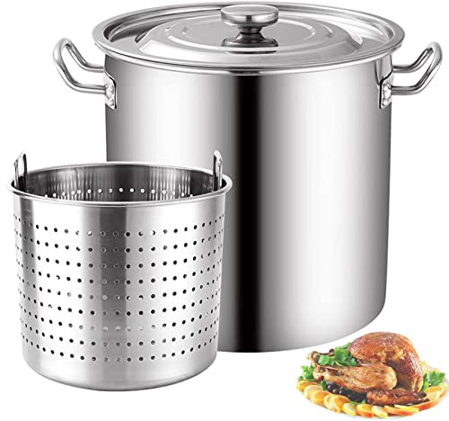 OQHAIR Acier Inoxydable Stock Cuisine u, Turquie Friteuse Cuisine u avec Panier Passoire Et Couvercle pour Écrevisses Homard Fruits De Mer Cuisson Ou Friture De Dinde,30 * 30cm (30 * 30cm)