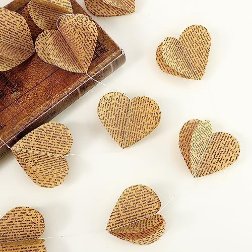 4 Pack 3D Heart Garland Vintage Pages Recycled Book Garland Newspaper Bunting Party Nursery Strand String Banner Wedding Holiday Christmas Decorate (Vintage Heart)
