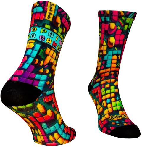Jungle Socks Lustige Bunte Lange Sportsocken für Männer und Frauen für CrossFit, Radfahren, Straße, Wandern, Laufen, Fitnessstudio - Lange Radsocken, MTB, Radsocken, Rennrad. EU 39-42