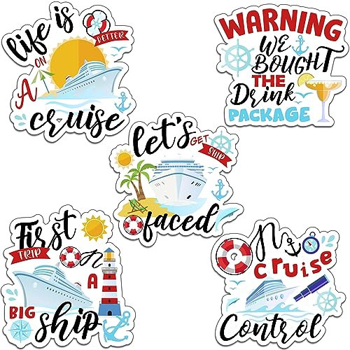 Geiserailie 5 Pcs Cruise Door Magnetic Decorations Large Cruise Door Magnets Yacht Wall Magnets Decor Funny Magnetic Sticker Decorations, 7.6 x 6.2 Inch(Cute Style)