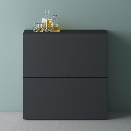 Mai & Mai Möbel Kommode Aufbewahrungsschrank mit 4 Türen in Anthrazit matt Sideboard Schrank Mehrzweckschrank BTH: 76x36,4x74 cm Schrank04