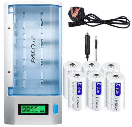 Battery C With Battery Charger - 6 Pieces 4000mAh Rechargeable C Batteries With Universal Charger LCD Quick For AA/AAA/C/D/9V NIMH Batteries