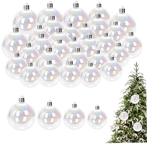 Weihnachtskugeln Weihnachtsbaumkugeln Christbaumkugeln 3/4/5/6cm bruchproofes irrisierende Ornamente Kugeln 30pcs Plastik glänzend hängende weiße Christbaumschmuck für Urlaub Partybaumdekorationen