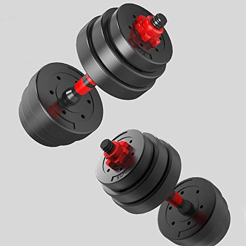 2 in1 Hanteln Set Kurzhanteln Langhanteln Verstellbar Kurz Lang Dumbbell, Einstellbar Hantelstangen Kurzhantelset, 20 kg Gewichten Weights für Aerobic Fitness Gym Training (Schwarz rot)