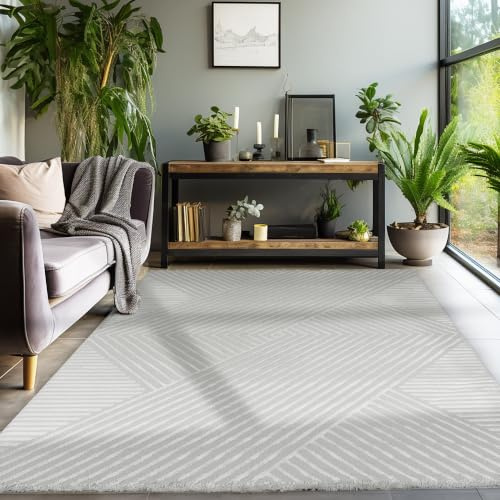 SIMPEX Kurzflor Teppich Läufer 80x150 cm Grau Modern Skandinavisch Boho Design Einfarbig 3D Effekt Weich Waschbar Pflegeleicht für Flur Eingang Küche Schlafzimmer