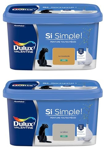 Dulux Valentine Peinture Si Simple Peinture Intérieure Toutes Pièces Satin - Peinture Murs et Plafonds, Portes et Plinthes - Lot de 2 - Couleurs : Le Béton & Le Moutarde 2,5 L