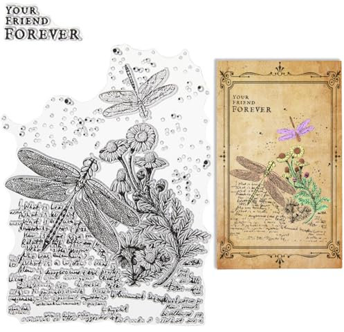 craspire Libelle Transparenter Gummistempel „Dein Freund Für Immer“ Worte Blumen Vintage Transparente Silikonsiegel Stempel Retro Für Journaling, Kartenherstellung, DIY, Scrapbooking, Handgefertigtes