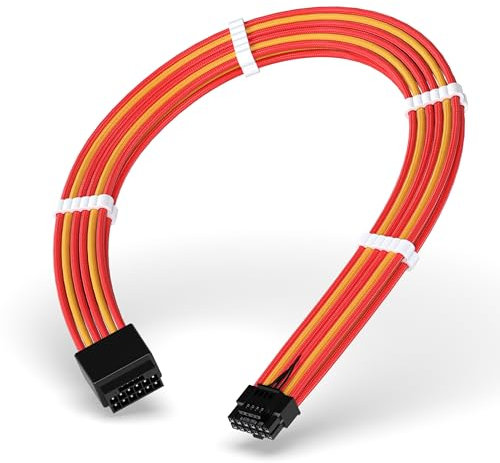 EZDIY-FAB 16AWG PCI-e 5.0 12VHPWR PSU Sleeved Cable, 600W 12+4 Pin Male to 12+4 Pin Male Cable for RTX4070Ti Super, 4080 Super, 4090, 60cm/23.62in-Red Yellow