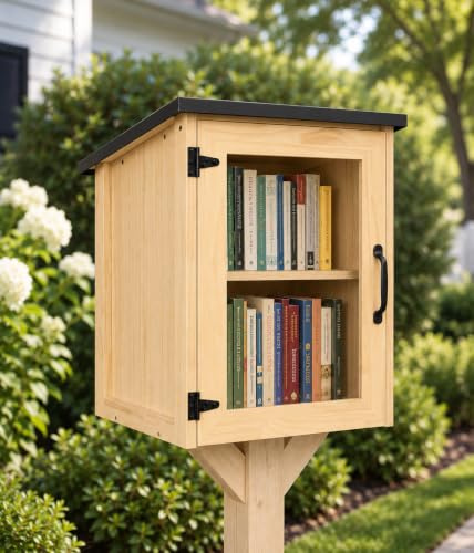 Ilyapa Little Free Library Box Outdoor Kit Free Community Book Exchange 40,6 x 35,6 x 55,9 cm Holzschrank zum Teilen von Literatur, Büchern, Flyern, Lebensmitteln und Kunst mit Ihrer Nachbarschaft,