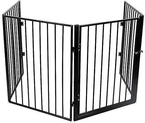 Supfine Barrière de Sécurité Clôture Cheminée pour Enfant Chien Chat, 4 Panneaux Pliable, Barrière Escalier et Porte, par Pression (4 Panneaux, Noir)