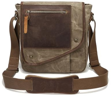 FANDARE Herren Umhängetasche Leinwand Crossbody Bag Schultertasche Messenger-Bag Männertasche Zum Umhängen Alltag Freizeit Büro Arbeitstasche Khaki AA