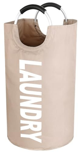 Sosayet Panier à linge pliable, 90L Panier à Linge avec poignée, Sac à Linge en Tissu Oxford, Corbeille à Linge portable, collecteur de bouteilles - Kaki, JW-105