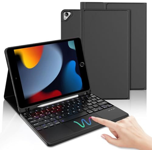 IVEOPPE Custodia con Tastiera Touchpad per ipad 9 generazione 10,2 2021, Cover con Italiana Rimovibile Bluetooth Keyboard per iPad 8 Gen 2020/7 Gen 2019/iPad Pro 10.5/iPad Air 3, Nero