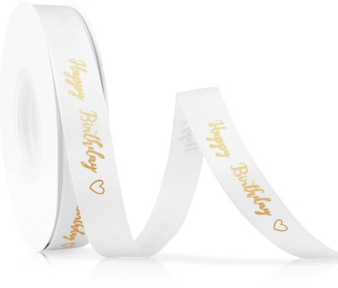 Geschenkband Satinband Weiss Ripsband 10mm×23m Schleifenband Geburtstag Seidenband Stoffband Weiß Für DIY Handwerk Dekoband Zum Basteln Geschenkverpackung Geburtstag Party Deko | Happy Birthday
