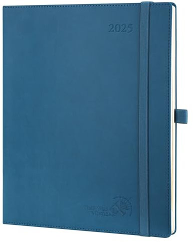 POPRUN Kalender 2025 Wochenplaner Softcover mit PU-Leder, ca. A4 (26,5 x 21,5 cm), 12-Monate-Terminplaner (Jan.2025-Dez.2025) 1 Woche 2 Seite mit 100 GSM FSC®-Zertifiziertem Papier - Marineblau