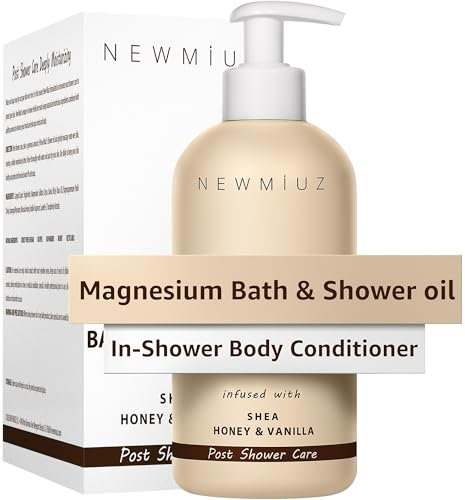 Magnesium Shower Oil Body Wash - Natural Post Shower Care for Dry Skin in Shower Cleansing & Softening Hidratación Body Legs Non Greasy Shea Honey Vanilla Spa Self Care Spa Gift