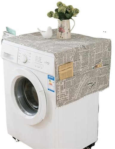 Waschmaschinenabdeckung Staubdichte Abdeckung mit schwarzem Muster for Waschmaschine, Leinendruck, Kugelquaste, Tasche, Kühlschrank, Mikrowelle, Staubschutz Waschmaschinenschutzabdeckung ( Color : S43