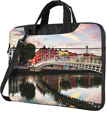 Laptop-Umhängetasche mit Paillettenmuster – Kuriertasche, Aktentasche, Computertasche, Tasche für Damen und Herren, Dublin Irland Ha Penny Bridge River, 14 inch
