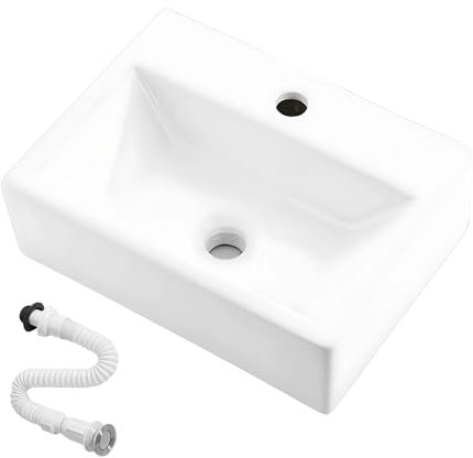 MAGIC SELECT Lavabo in Ceramica, Lavabo da Appoggio Bianco, Lavabo Sospeso Bagno Antimacchia, Facile da Pulire con Attacchi Standard. Ideale per Cucina o Bagno. (35,5x24,5x10 CM)
