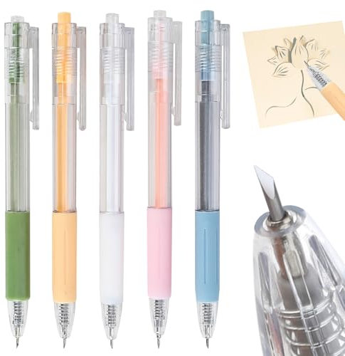 Joynine 5 pezzi Penna Taglierino di Precisione, Cutter di Precisione, Tappetino per Cutter Penna, Penna Taglia Cartoncino, Penna da Taglio Manuale, per Lavori Artistici Fai Da Te Multiuso