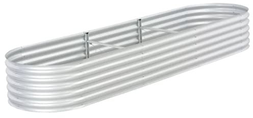 Metall Hochbeet, 320 x 80 x 44 cm, Verzinkter Stahl Wellblech ovale Form Garten Beet für Gemüse Kräuter Blumen Gartenbeet Gemüsebeet Silber