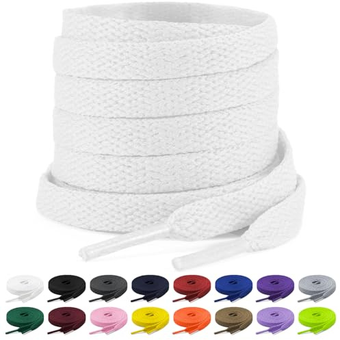 Shecret 2 Pares de Cordones, Cordones Planos de 8mm, Cordones Zapatillas Deporte Para Zapatillas Deportivas, Correr, Adultos, Niños, Poliéster (Blanco, 100 cm - 2 Paar)
