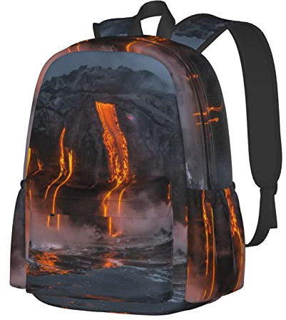 ESASAM Kilauea Rucksack mit Vulkandruck, auffälliger bedruckter Rucksack – entfesseln Sie Ihren Stil und tragen Sie Ihre wichtigen Dinge, Schwarz , One size