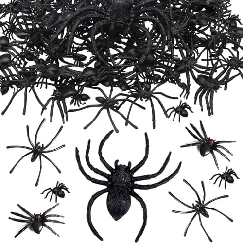 ALEGRE 122 Stück Spinne Halloween Deko, 4 Größen Spinnen Deko, Groß Realistische Spinne Streudeko, Spinnen Plastik,Plastikspinne Prank Artikel,Schwarze Spinnen Tischdeko,Gruselig Halloween Gummispinne