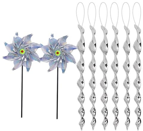 FloralGrace 8 Stück Vogelschreck Vogelabwehr Set (2 Stück Windräder Vogelabwehr 6 Stück Reflektierende Vogelschreck Windspiel) Obstgarten Vogelabwehr Balkon Garten