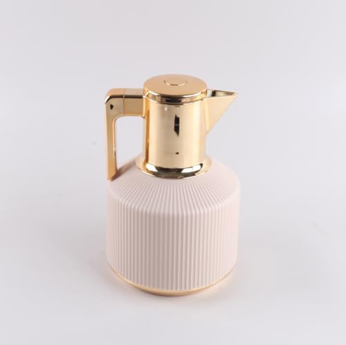 JMAHM 1 l Kaffeekaraffe, Teespender, Thermo-Kaffee-Isolierkanne hält Getränke 12 Stunden heiß/24 Stunden kalt, doppelwandige Vakuumkanne mit Druckknopfverschluss oben (Beige)