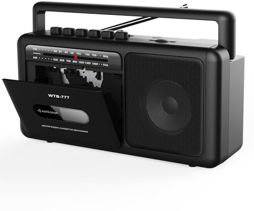 Portable Personal Cassette Player, Retro Tape Player with Bluetooth, AM/FM Radio Stereo, USB, Earphone Jack, DC/AC Powered, Cassette Player Recorder (Black)