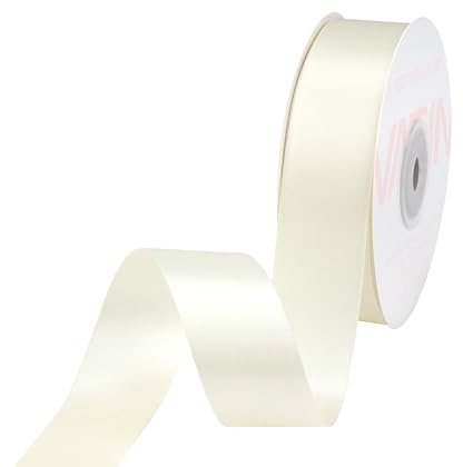 VATIN Double Face Antique White Satin Ribbon 1 Continuous 50 Yards,Antique White Polyester Fabric Ribbon use for Bows Bouquet, Gift Wrapping, Floral Arrangement Wedding Decoration