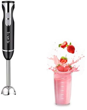 ERICAT Frullatore Elettrico, Frullatore Ad Immersione Senza Fili da 1000 W con Impugnatura Antiscivolo, 2 velocità Regolabili E Lama Rimovibile, Mescola Rapidamente E Facile da Pulire, per Frullati