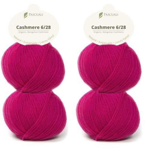 Pascuali Bio Cashmere 6/28. Strickwolle aus 100% Kaschmirwolle Wolle zum Stricken und Häkeln, 4 Knäuel - 100 g - Farbe: Fuchsie 60