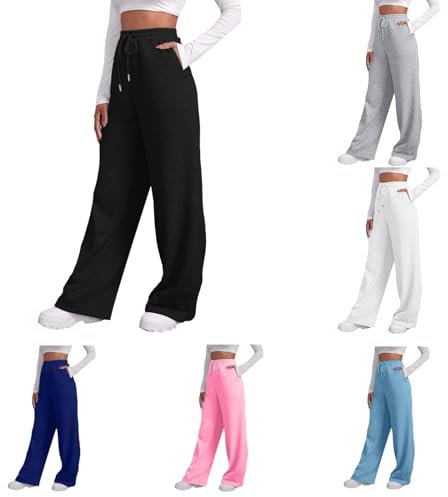 NaLatia Pantalon de Jogging Femme Chic Élastique Taille Haute avec Poche - Sport Yoga Training Droit à Coupe Large