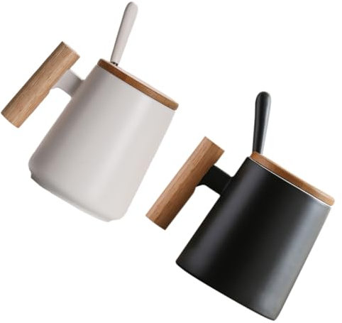 Cabilock 2piezas Tazas Creativas De Cerámica Tazas De Leche Sencillas Con Tapa y Cuchara