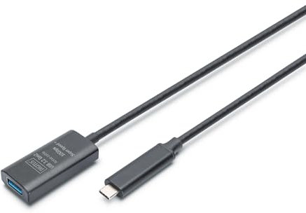 DIGITUS Aktives USB 3.2 Gen 2 Verlängerungskabel – 5 m – Bis zu 10 Gbit/s – Stromversorgung über USB – Schwarz