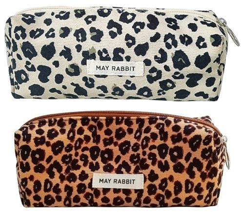 GmwyCzV 2 Stück Pencil Case Cord-Stoff, Waschbar Stiftemäppchen, Tragbares Federmäppchen mit Praktischem Reißverschluss, Aesthetic Federmäppchen, für Teenager Männer Und Frauen(Braun+Gebrochenes Weiß)