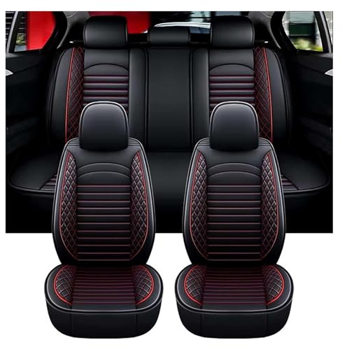 XINYUNFEI Auto Sitzbezüge Sets FüR VW T-ROC 2018-2025, Leder Auto Schonbezug Full Set Sitzbezug, Auto Sitzbezüge Airbag Kompatibel, Wasserdicht Sitzbezug Auto Zubehör(Black Red)