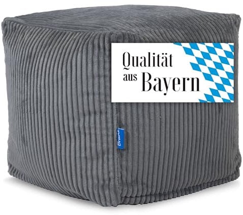 Bruni Sitzwürfel Cubo Cord in Grau– 40x40x40 cm Cord-Sitzwürfel aus Deutschland, Indoor-Sitzcube, Fußhocker und Bodenkissen aus Cord-Stoff