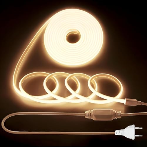 YeahBoom 2M COB LED Streifen,220V Direktanschluss mit Eurostecker,Warmweiß 3000K,Hohe Dichte Flexibler Wasserdicht LED Strip,für Schlafzimmer Schrank Zuhause Party Dekoration