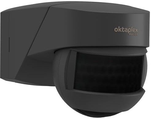 Oktaplex Lea Bewegungsmelder Aussen IP54 Infrarot-Sensor 180° 12m Wand- Decken- Eckmontage Aufputz 230V anthrazit LED geeignet mit Dämmerungssensor