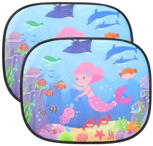 URAQT Tapa Sol Coche, 2pcs Parasol Ventanas Traseras Autoadhesivos 44x36CM, Parasol Infantil Lateral para Bloquear UV y Calor, Proteger Sol de Bebés y Mascotas (Sirena)