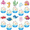 Xsstarmi 40 Pack Ocean Animal Cupcake Toppers Coral Whale Octopus Jellyfish Cupcake Picks for Under the Sea Theme Baby Shower Kids Birthday Party Cake Decorations Supplies