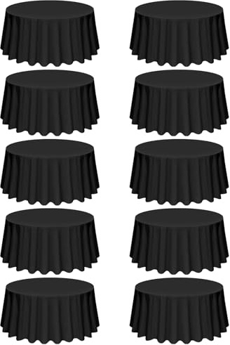 10 Pack schwarzer rundes Tischtuch, 120 Zoll/305 cm Durchmesser Polyester -Tischdecke für runde Tische, Flecken und faltenfeste Tischabdeckung für Hochzeitsfeieressen