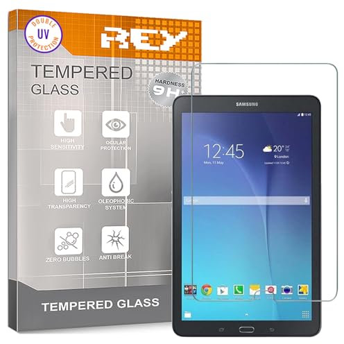 REY Protector de Pantalla para Tablet Samsung Galaxy Tab E 9.7 T560, Cristal con Doble Protección UV, Vidrio Templado Premium 9H+