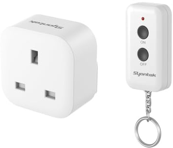 Syantek Remote Control Plug Socket UK, Wireless Remote Mains Switch with1 Socket, 13A/3120W, 40m Range, for Lamps, Heaters, Household Appliances