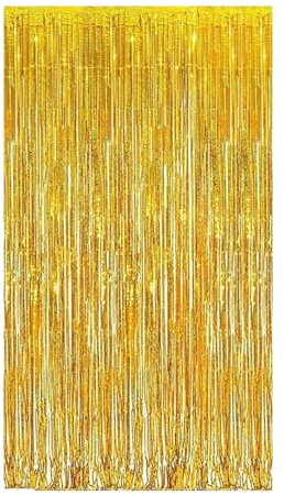 Lametta Vorhang Gold 3 Stück (1m x 2m), Glitzervorhang Metallic Vorhänge Folie Fransen Dekoration für Party Deko Geburtstagsfeier Foto Hintergrund Hochzeit Bühnendekor Disco Weihnachten